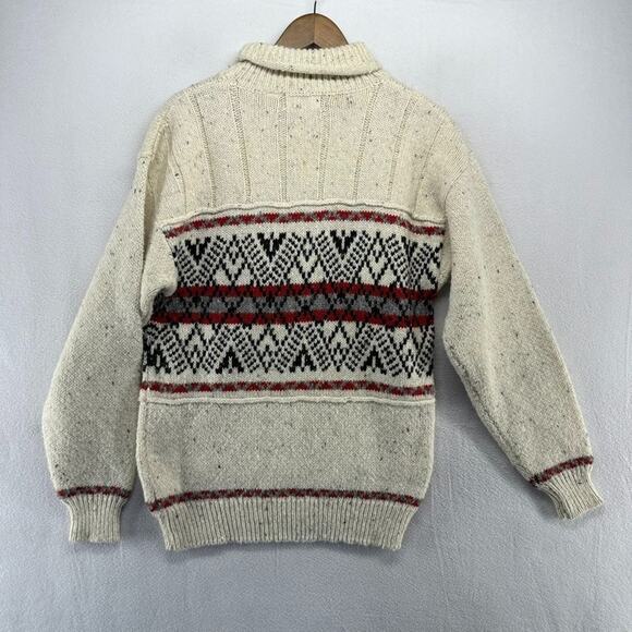 Vintage Sportables Sweater Men's medium Beige Turtleneck Wool Geometric Festive - Picture 7 of 7